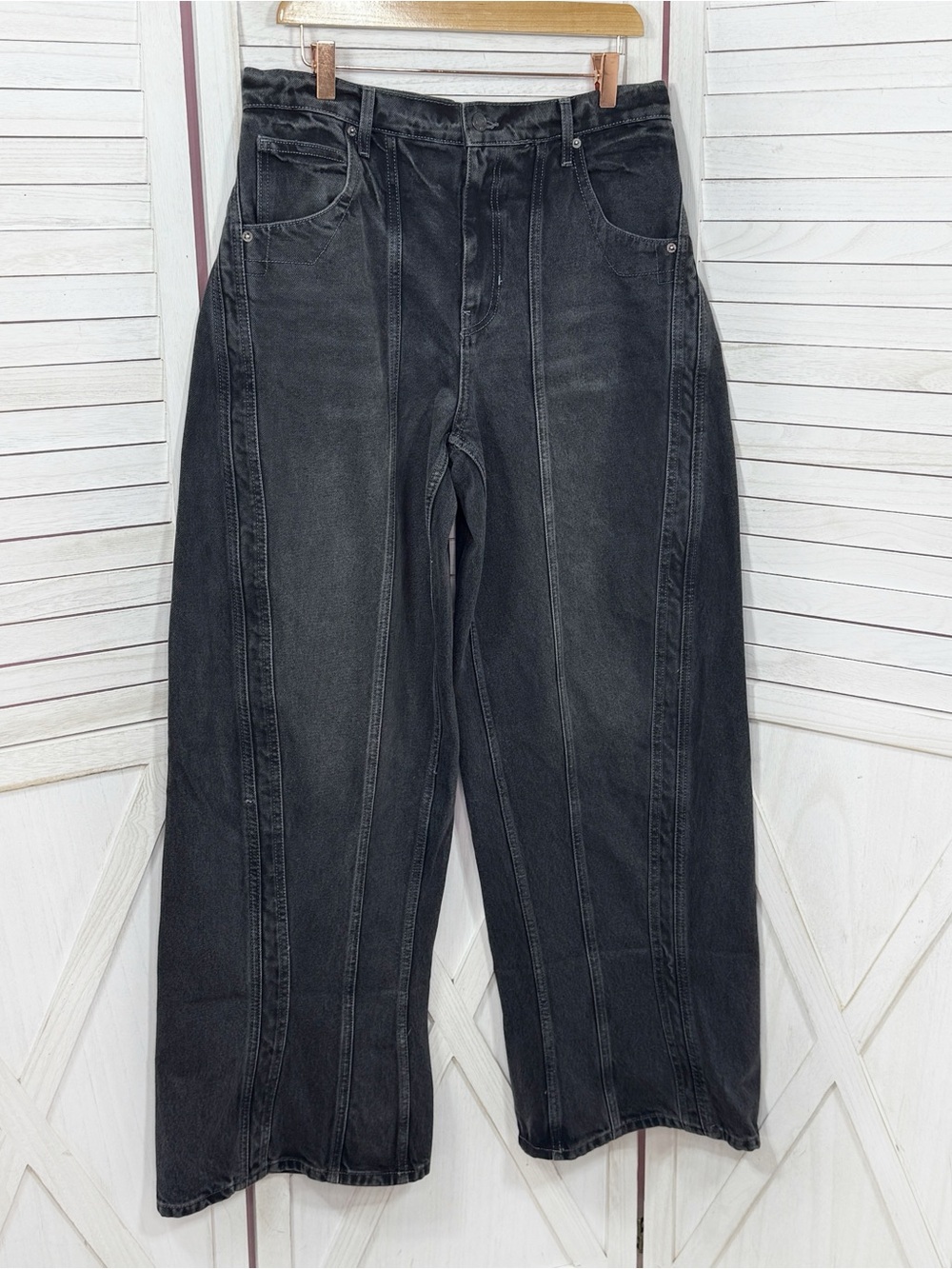 Free People Olsen Cuffed Barrel Jeans Black 28 Baggy Streetwear High Rise Grunge